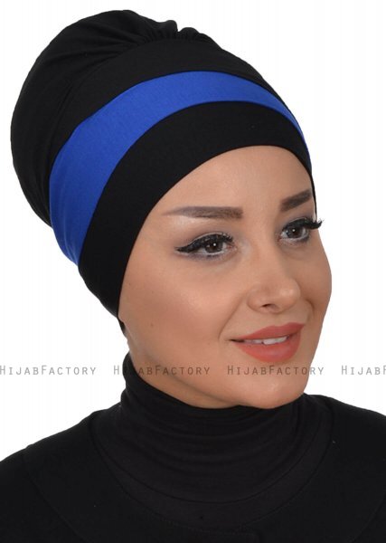 Elsa - Svart & Blå Bomull Turban