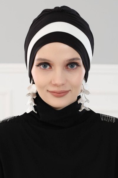 Elsa - Svart & Creme Bomull Turban