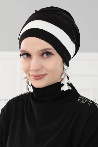 Elsa - Svart & Creme Bomull Turban