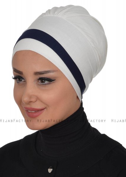 Elsa - Creme & Marinblå Bomull Turban