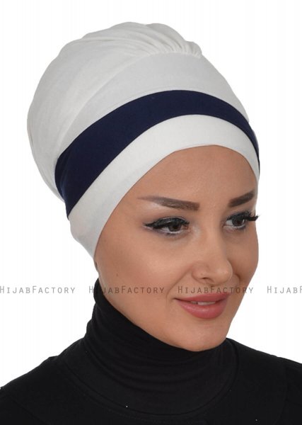 Elsa - Creme & Marinblå Bomull Turban