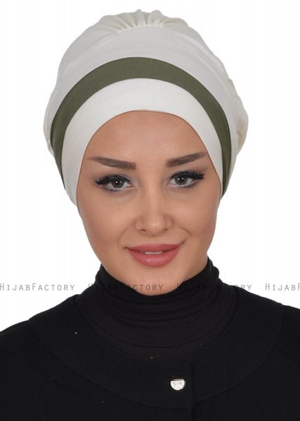 Elsa - Creme & Khaki Bomull Turban