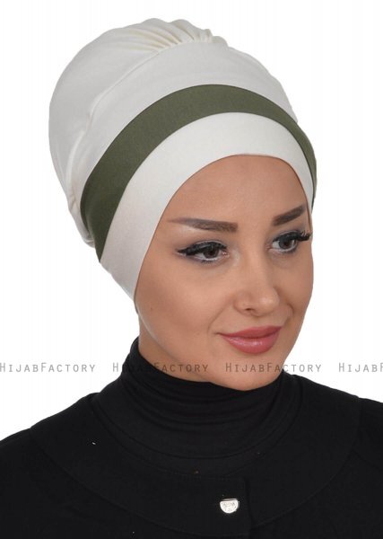 Elsa - Creme & Khaki Bomull Turban