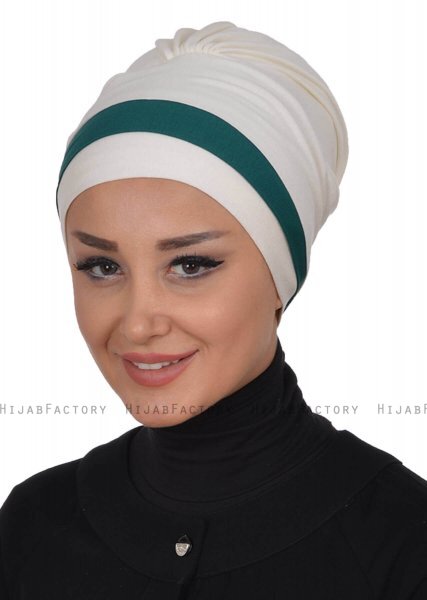 Elsa - Creme & Mörkgrön Bomull Turban