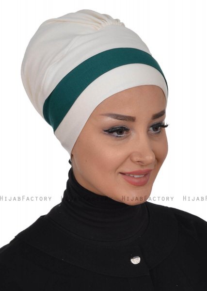 Elsa - Creme & Mörkgrön Bomull Turban
