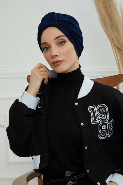 Laura - Marinblå Bomull Turban