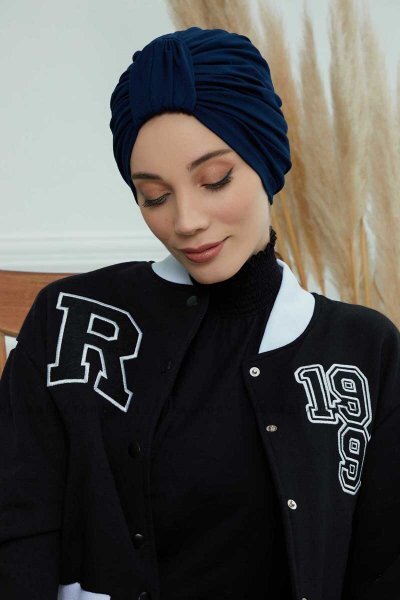 Laura - Marinblå Bomull Turban