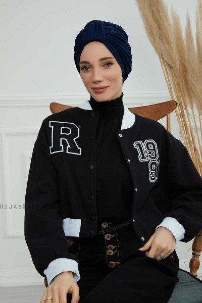 Laura - Marinblå Bomull Turban