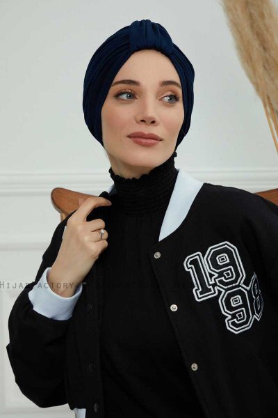 Laura - Marinblå Bomull Turban