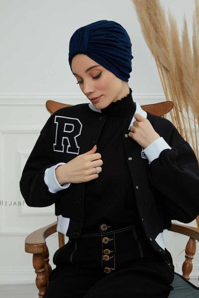 Laura - Marinblå Bomull Turban