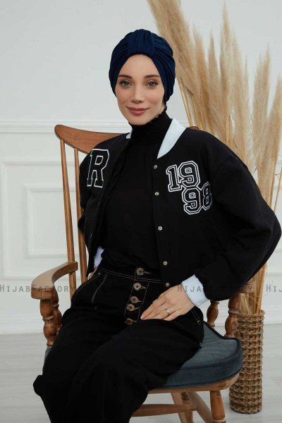Laura - Marinblå Bomull Turban