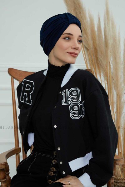 Laura - Marinblå Bomull Turban