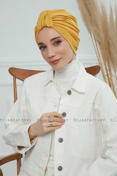 Laura - Senapsgul Bomull Turban