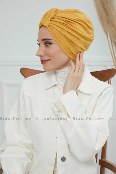 Laura - Senapsgul Bomull Turban