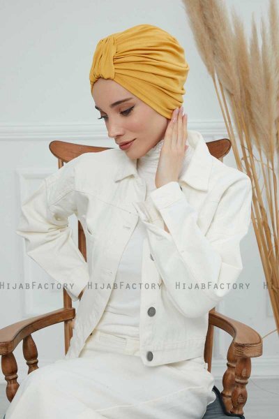 Laura - Senapsgul Bomull Turban