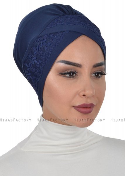 Molly - Marinblå Lace Bomull Turban
