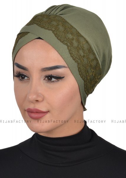 Molly - Khaki Lace Bomull Turban