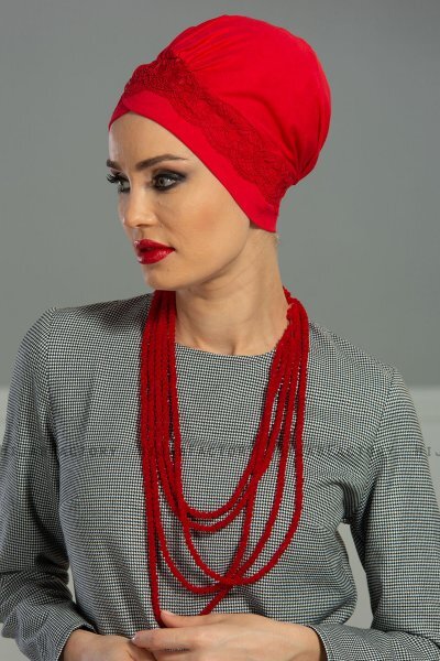 Molly - Röd Lace Bomull Turban