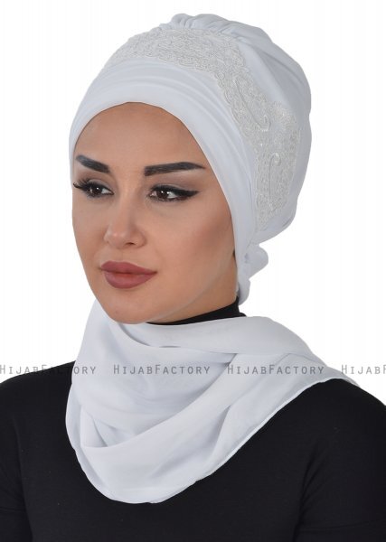 Celine - Vit Chiffon Turban - Ayse Turban