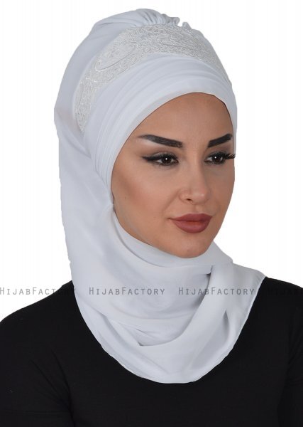 Celine - Vit Chiffon Turban - Ayse Turban