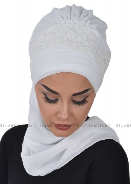 Celine - Vit Chiffon Turban - Ayse Turban