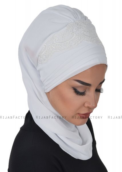 Celine - Vit Chiffon Turban - Ayse Turban