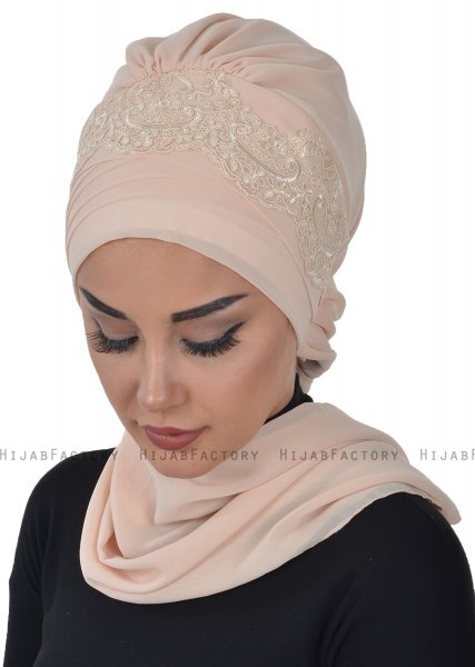 Celine - Beige Chiffon Turban - Ayse Turban