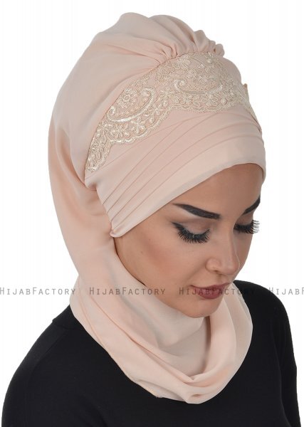 Celine - Beige Chiffon Turban - Ayse Turban