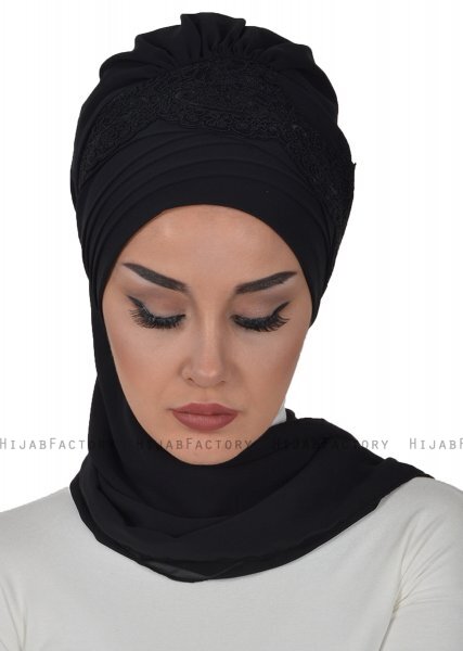 Celine - Svart Chiffon Turban - Ayse Turban