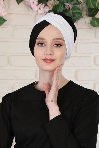 Fiona - Vit & Svart Bomull Turban