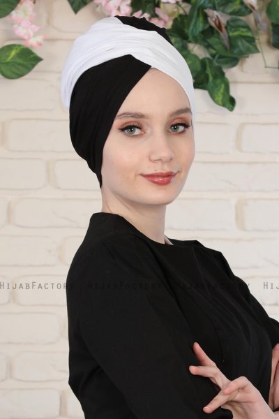 Fiona - Vit & Svart Bomull Turban
