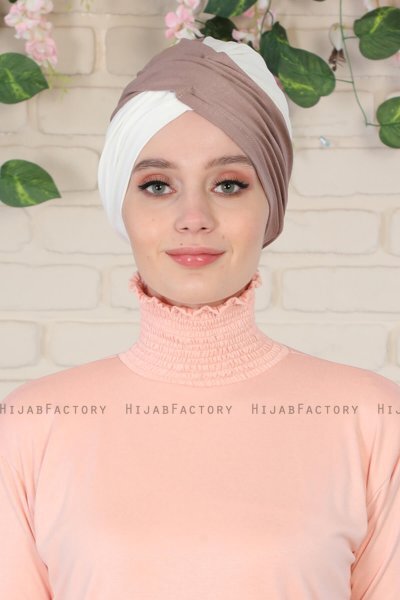 Fiona - Mörk Taupe & Creme Bomull Turban