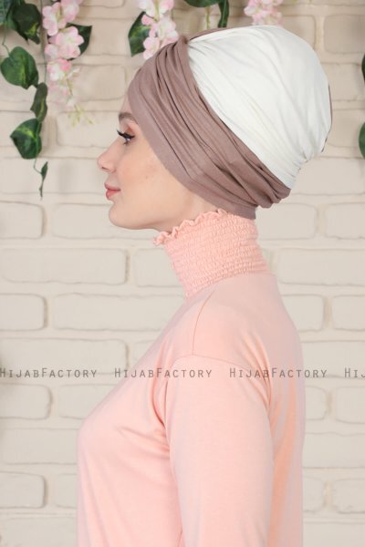 Fiona - Mörk Taupe & Creme Bomull Turban