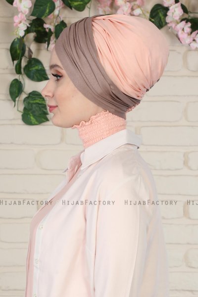 Fiona - Mörk Taupe & Gammelrosa Bomull Turban