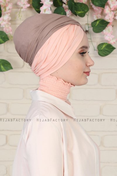Fiona - Mörk Taupe & Gammelrosa Bomull Turban