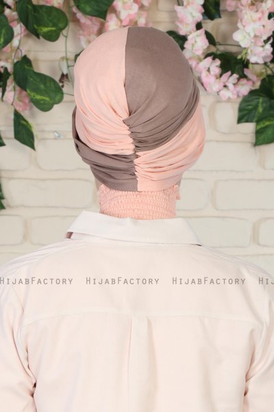 Fiona - Mörk Taupe & Gammelrosa Bomull Turban