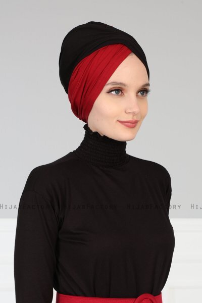 Fiona - Svart & Bordeaux Bomull Turban