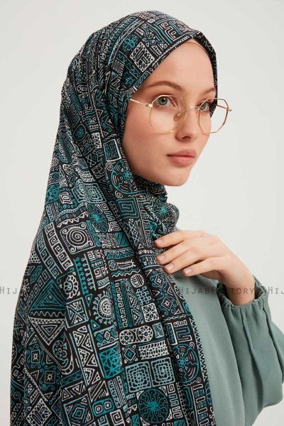 Gulya - Petrolgrön Mönstrad Hijab