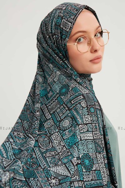 Gulya - Petrolgrön Mönstrad Hijab