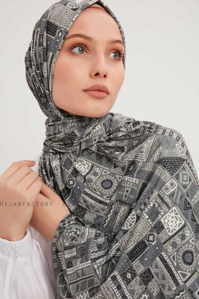 Gulya - Grå Mönstrad Hijab