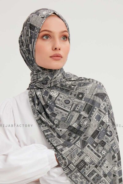 Gulya - Grå Mönstrad Hijab
