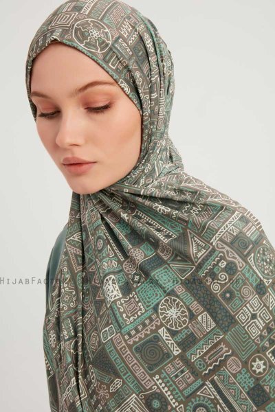 Gulya - Mörkgrön Mönstrad Hijab