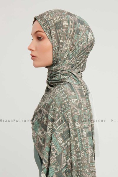 Gulya - Mörkgrön Mönstrad Hijab