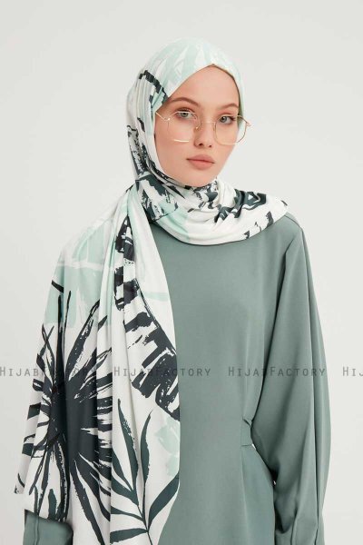 Ezmeray - Ljusgrön Mönstrad Hijab