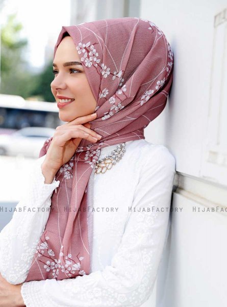 Abira - Mörkrosa Mönstrad Hijab - Sal Evi