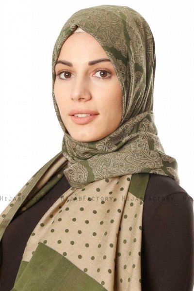 Alev - Khaki Mönstrad Hijab