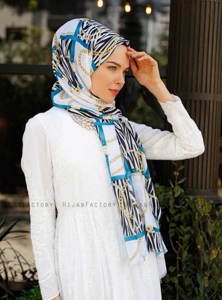 Amapola - Petrol Mönstrad Hijab - Sal Evi