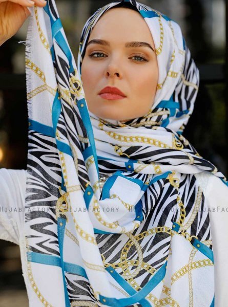 Amapola - Petrol Mönstrad Hijab - Sal Evi