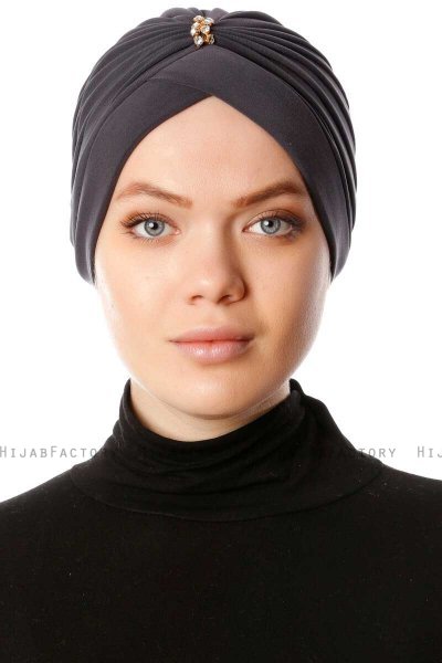 Arwa - Antracit Crepe Chiffon Turban - Sehr-i Sal