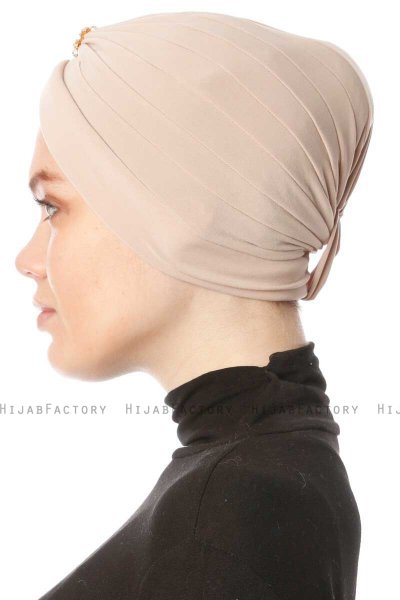 Arwa - Beige Crepe Chiffon Turban - Sehr-i Sal